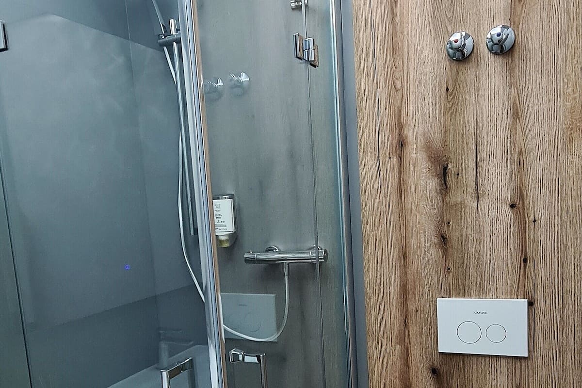 classic double room | bathroom amenities | shower, eco-friendly toiletries, hair dryer, slippers