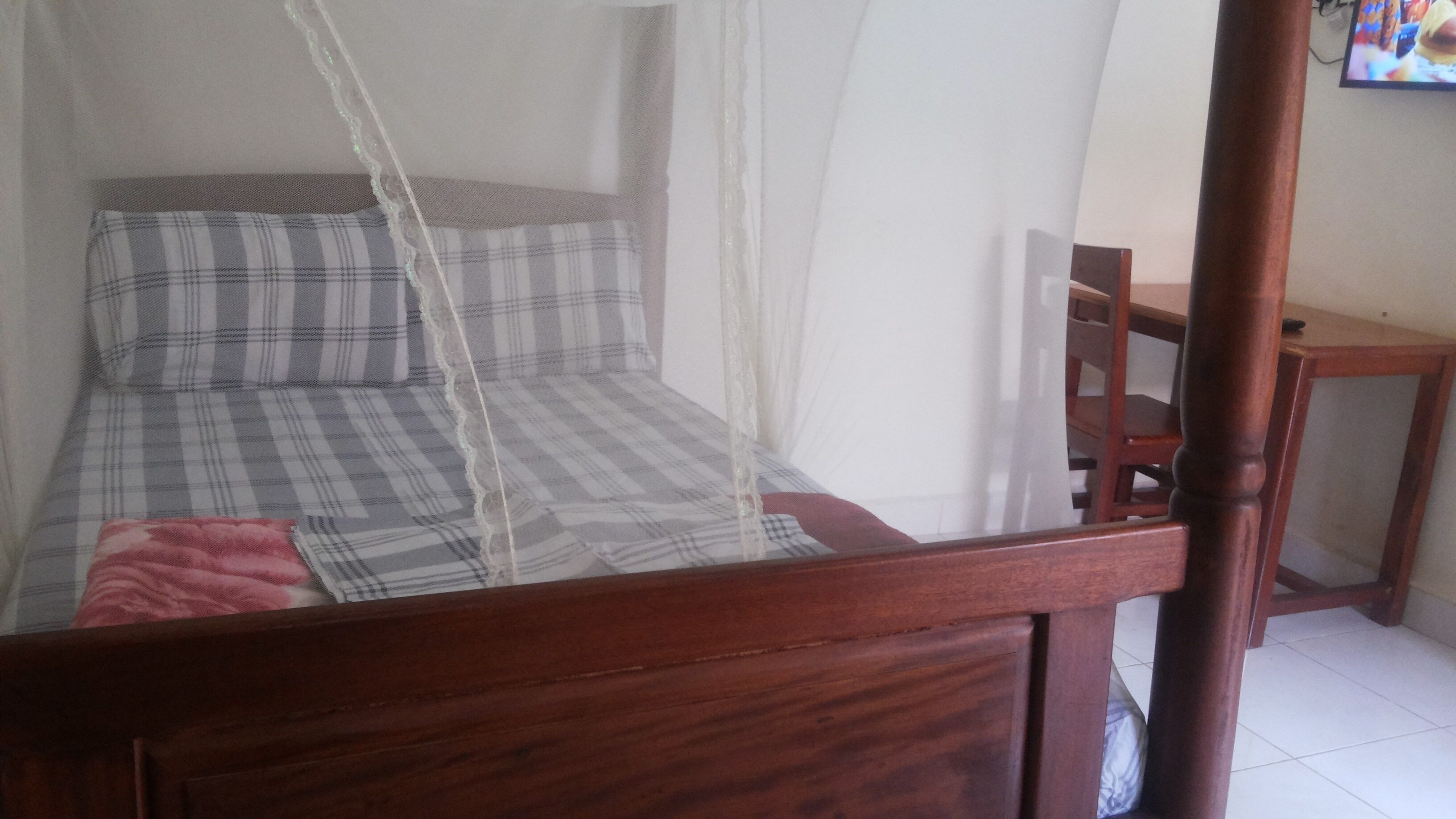 Individually decorated, desk, laptop workspace, blackout drapes