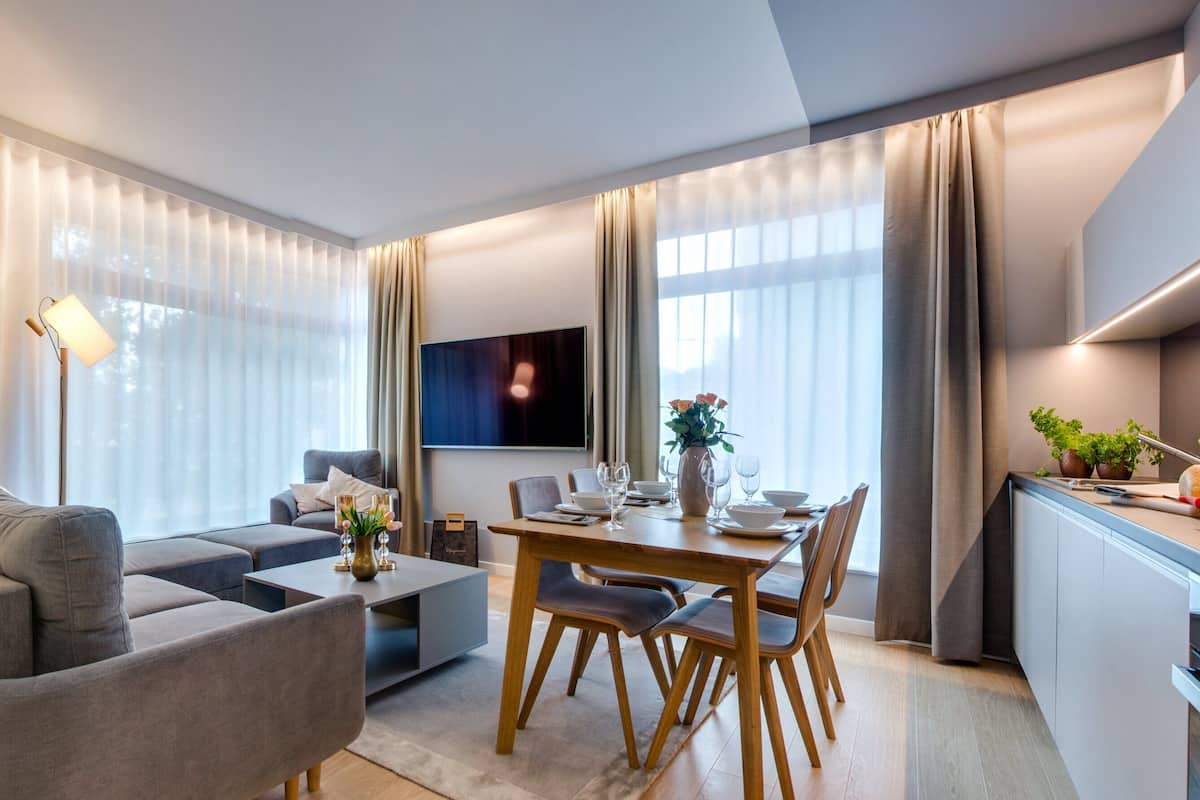 Junior Apartment | Living area | 65-inch Smart TV with satellite channels, TV