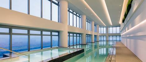Indoor pool, open 8:00 AM to 10:00 PM, sun loungers, lifeguards on site
