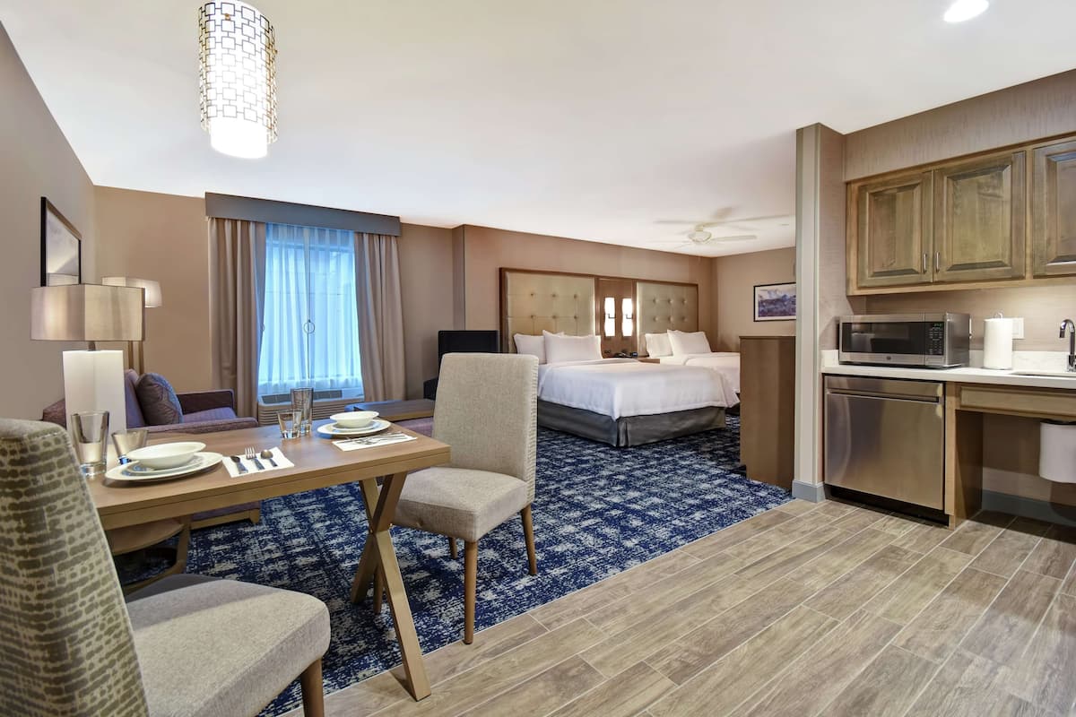 Suite, 2 Queen Beds, Accessible, Bathtub | Living area | TV
