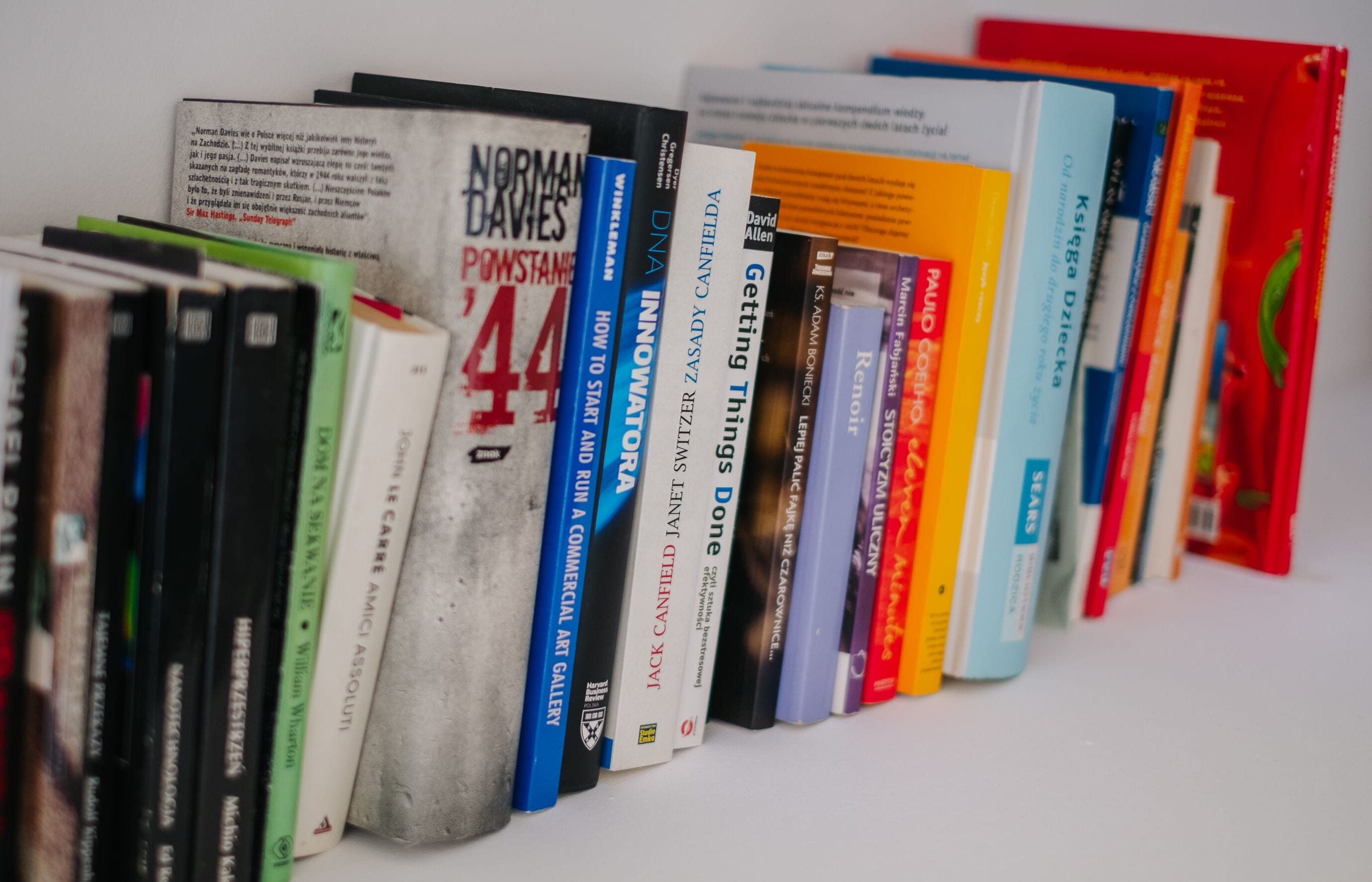 Eine Auswahl an Büchern auf einem Regal.