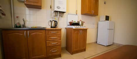 Apartment, 1 Bedroom | Private kitchen | Fridge, microwave, stovetop, electric kettle