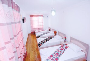Quadruple Room | Premium bedding, desk, soundproofing, iron/ironing board