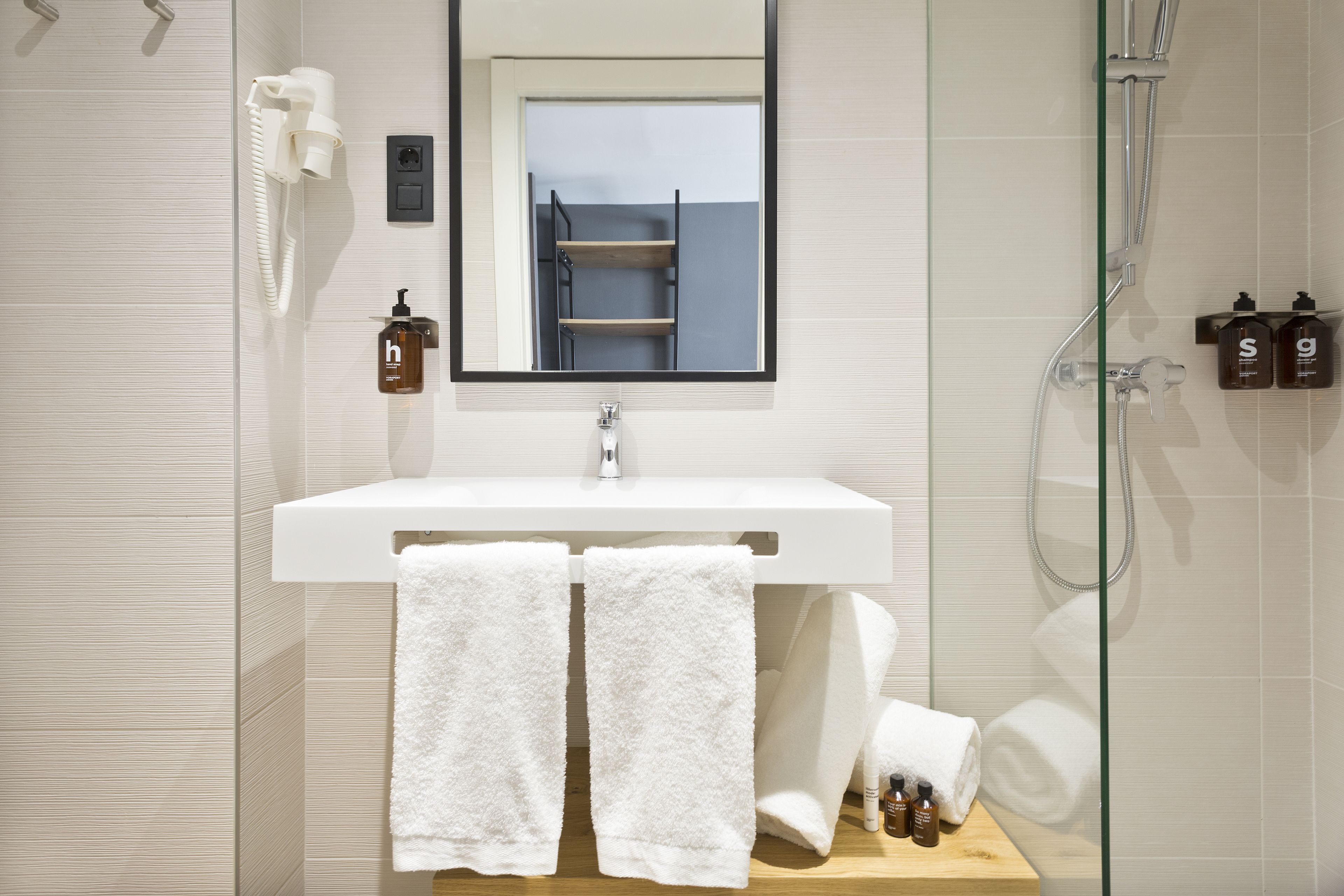 double or twin room | bathroom | shower, hair dryer, towels, soap