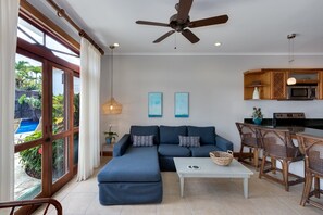 Condo | Living room | Flat-screen TV - Ground Floor Unit in Beautiful Beachfront Complex (Jacó)