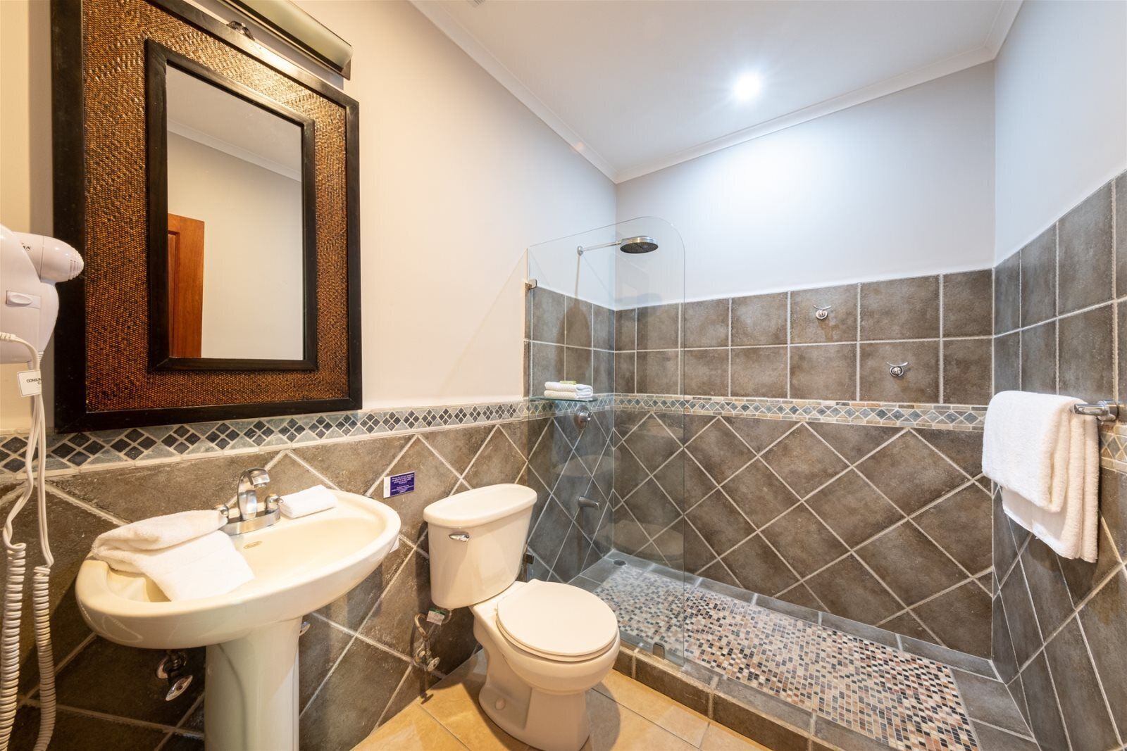 Een badkamer met een wastafel, toilet en douche.