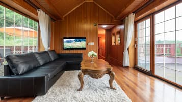 Casa | Area soggiorno | TV a schermo piatto 55 pollici con canali premium, TV, caminetto