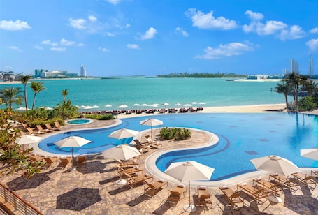 2 outdoor pools, an infinity pool, open 8:30 AM to 8:00 PM, free cabanas. Andaz Dubai the Palm, by Hyatt
