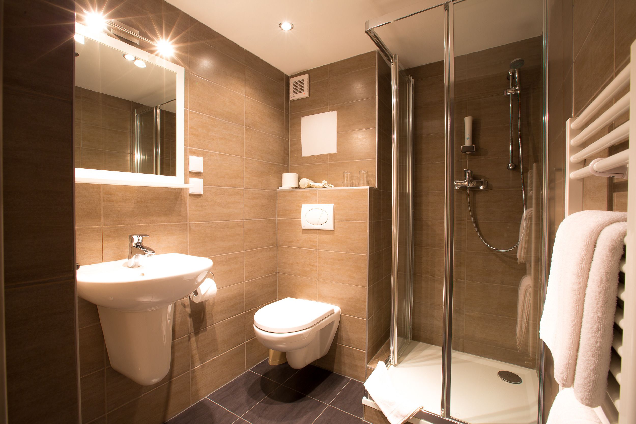 free toiletries, hair dryer, towels