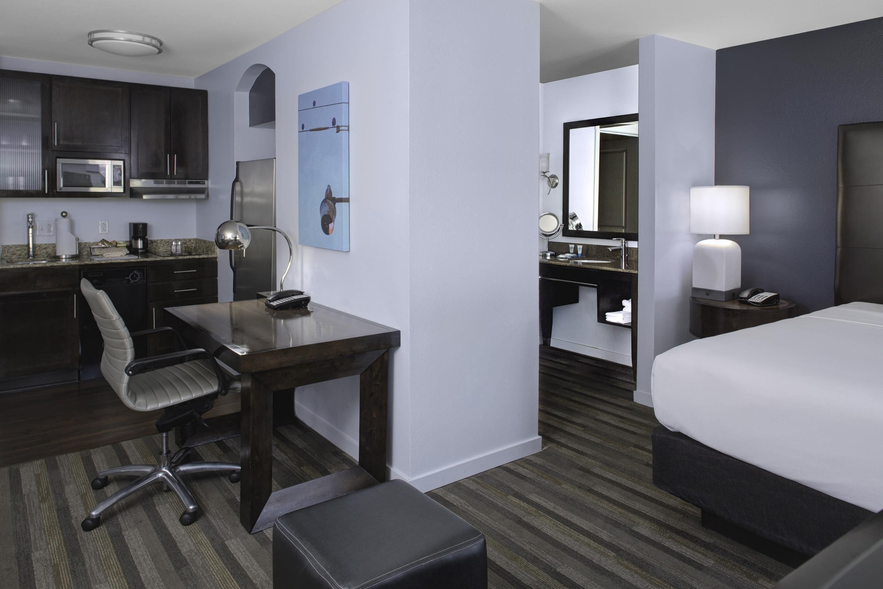 Premium bedding, pillowtop beds, desk, blackout drapes