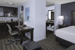 Premium bedding, pillowtop beds, desk, blackout drapes