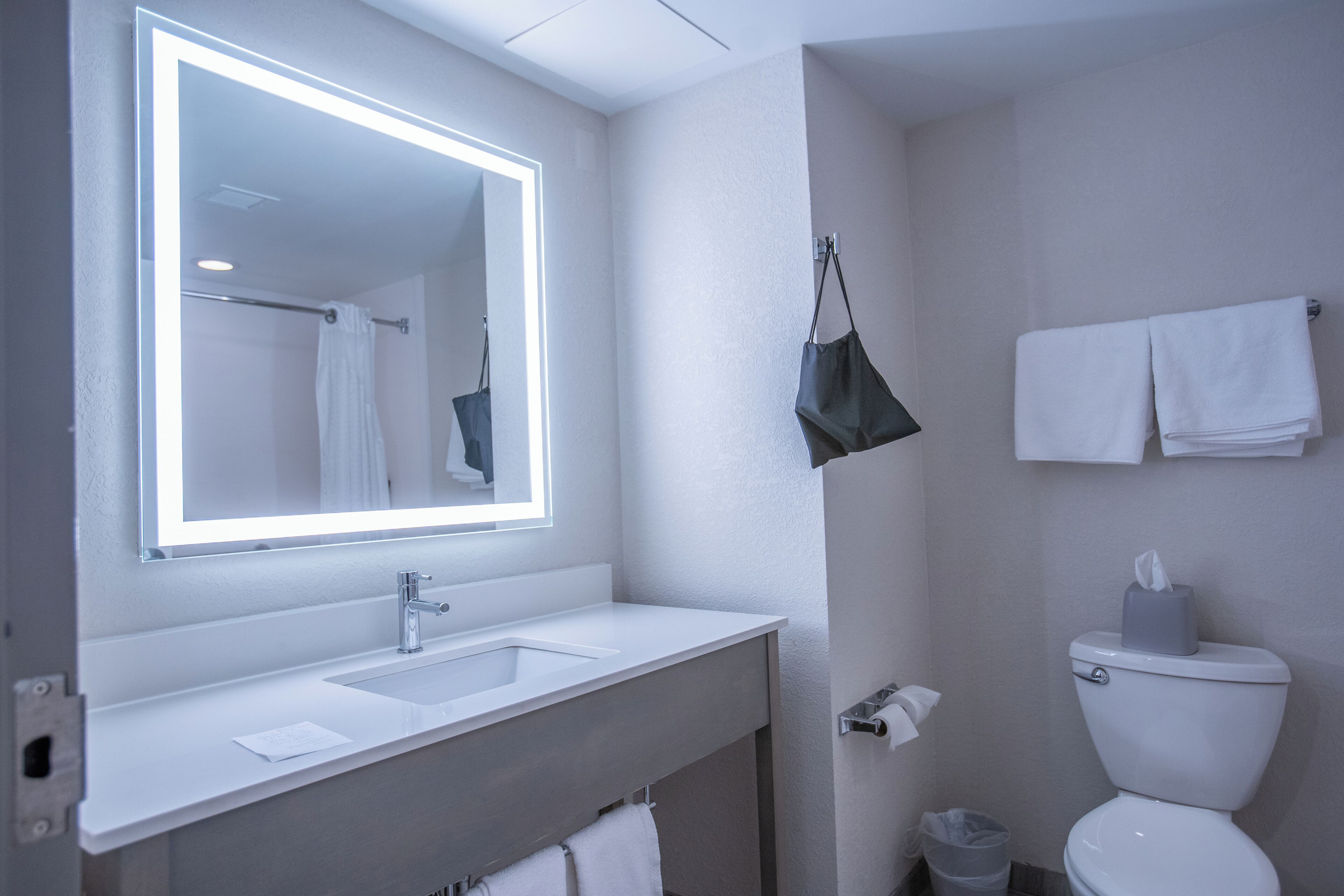 combined shower/bathtub, free toiletries, hair dryer, towels