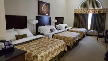 Premium bedding, desk, iron/ironing board, free cots/infant beds