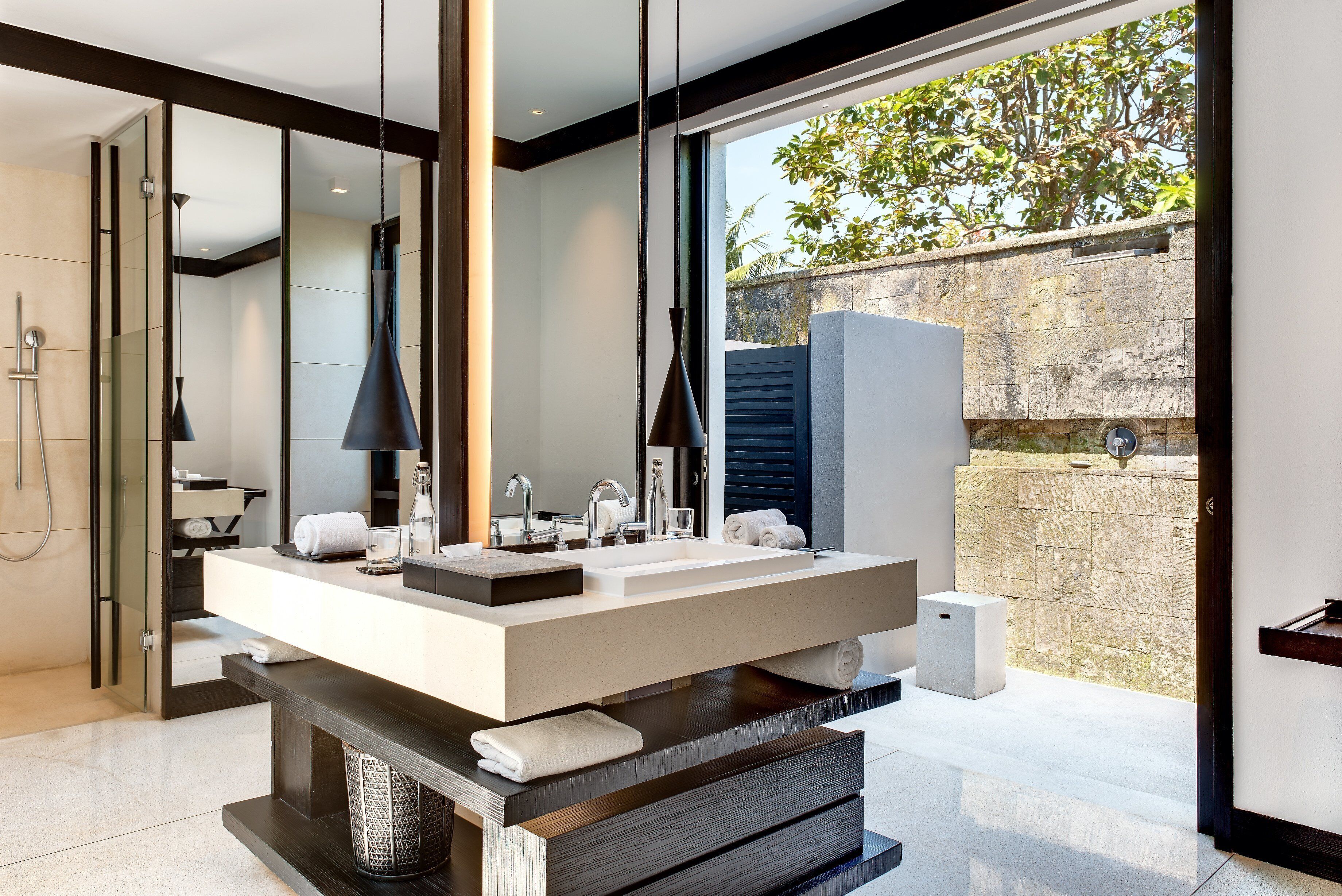 mountain pool villa | bathroom | separate bathtub and shower, deep-soaking bathtub, designer toiletries