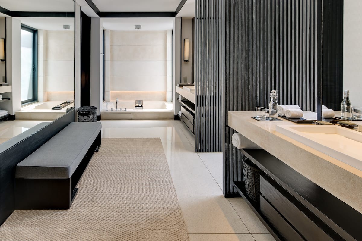 ocean pool villa | bathroom | separate bathtub and shower, deep-soaking bathtub, designer toiletries