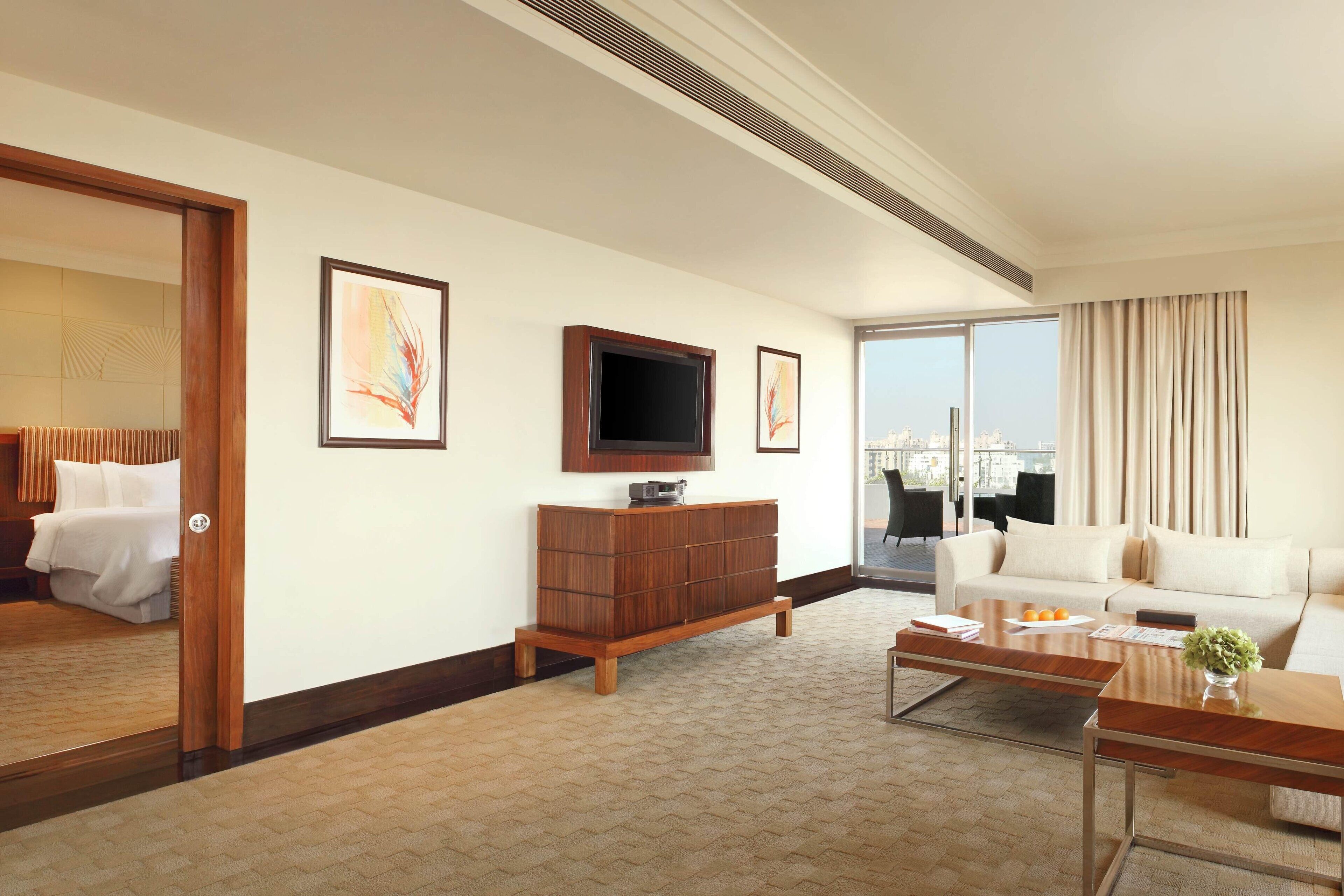 Executive Suite, 1 Double Bed, Terrace | Living area | 55-inch LCD TV with satellite channels, iPod dock
