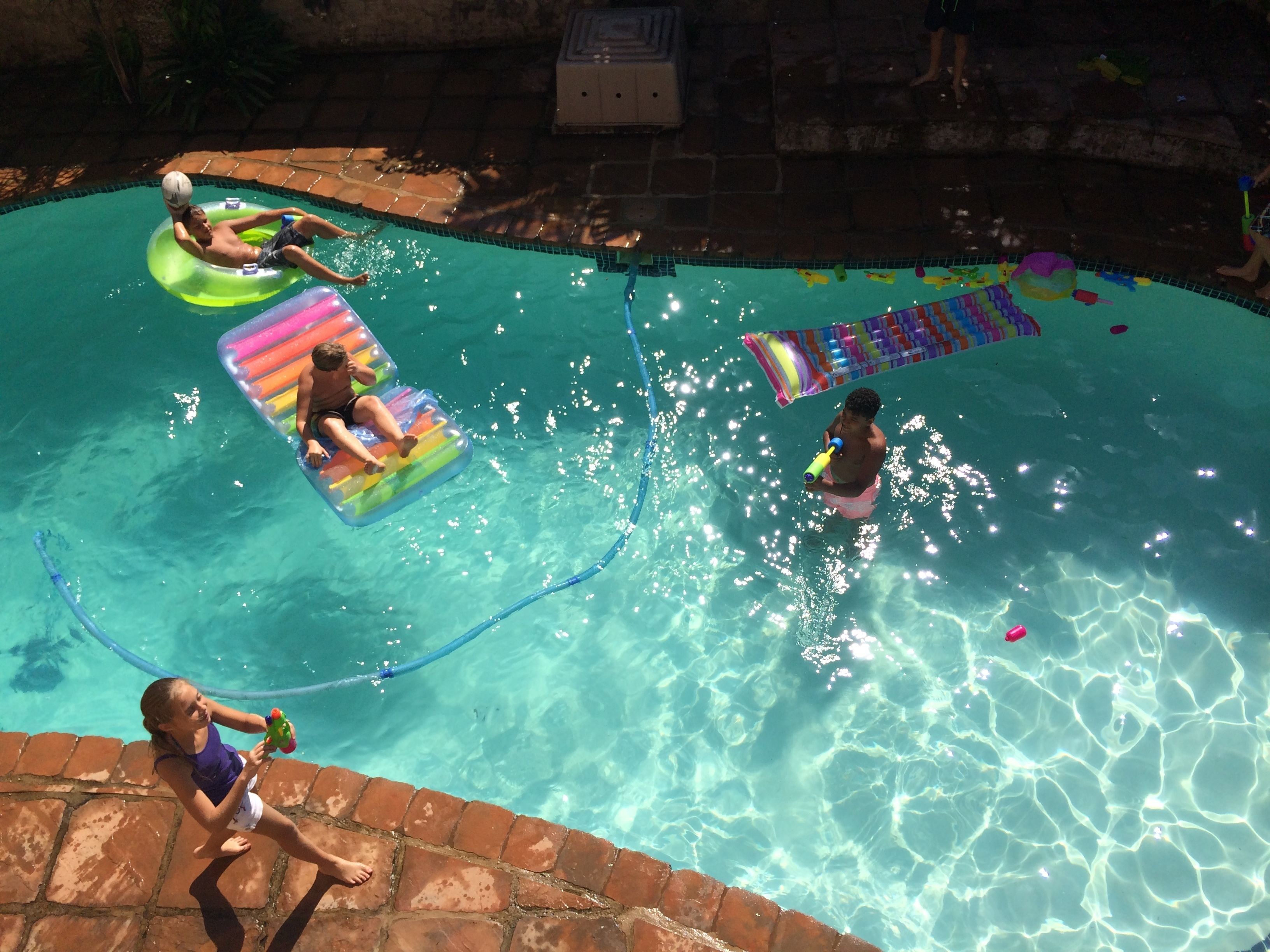 outdoor pool, pool loungers