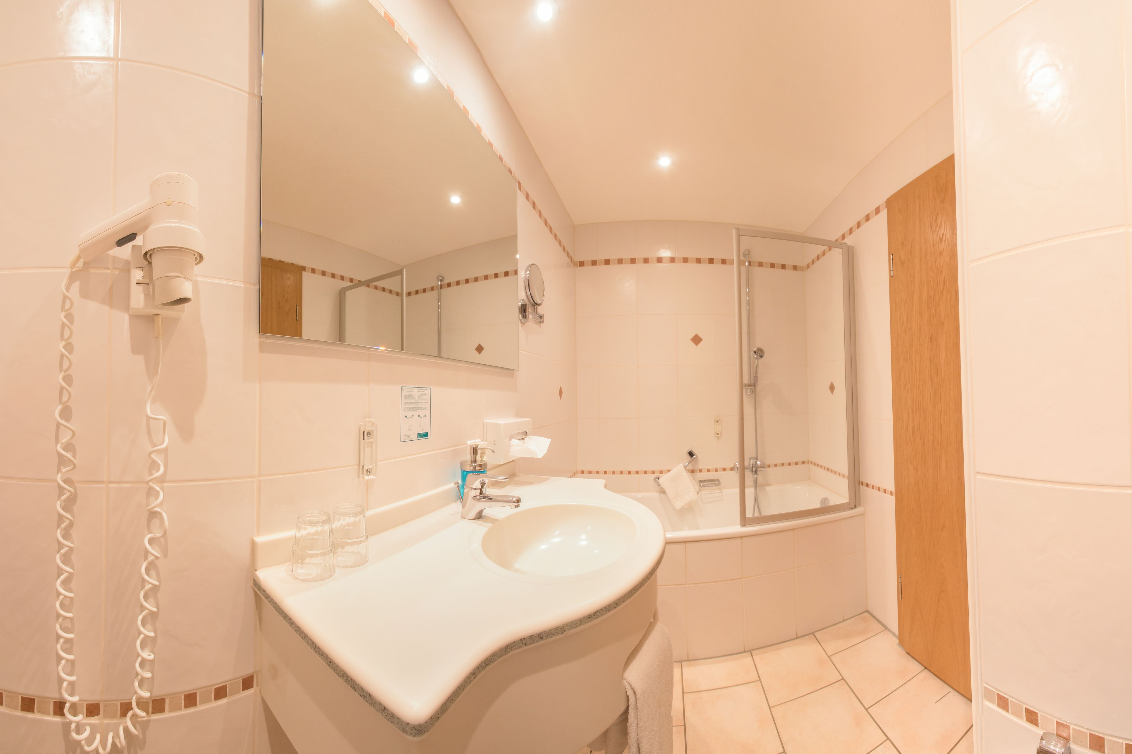 shower, hair dryer, bathrobes, towels