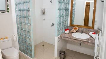 Family Room | Bathroom | Shower, rainfall showerhead, towels