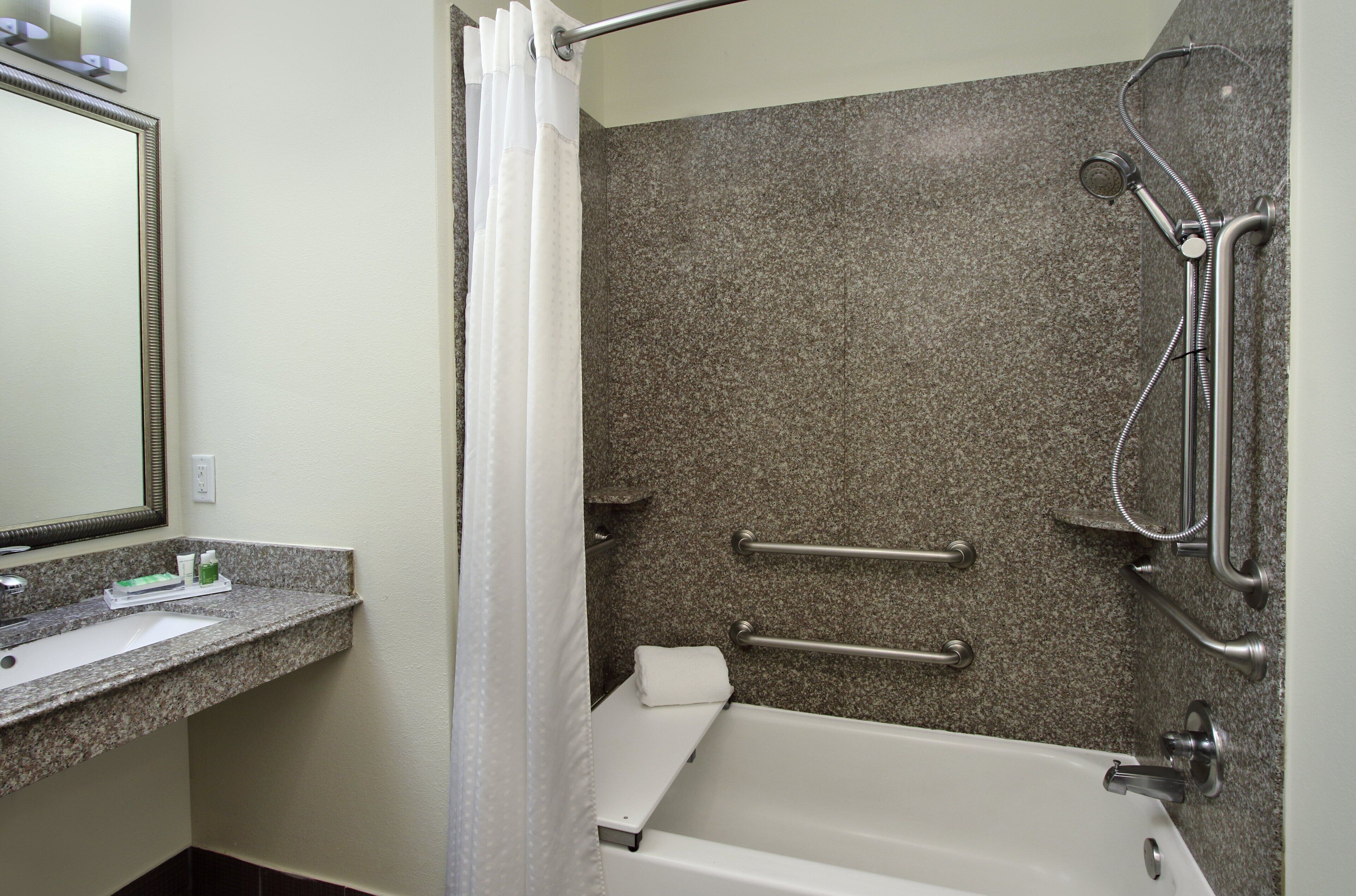 desk, laptop workspace, blackout curtains, iron/ironing board