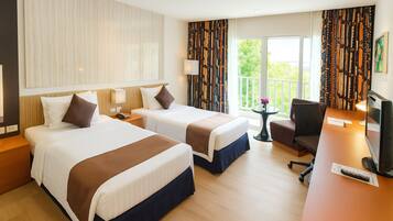 In-room safe, desk, laptop workspace, blackout curtains