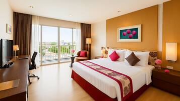 In-room safe, desk, laptop workspace, blackout curtains