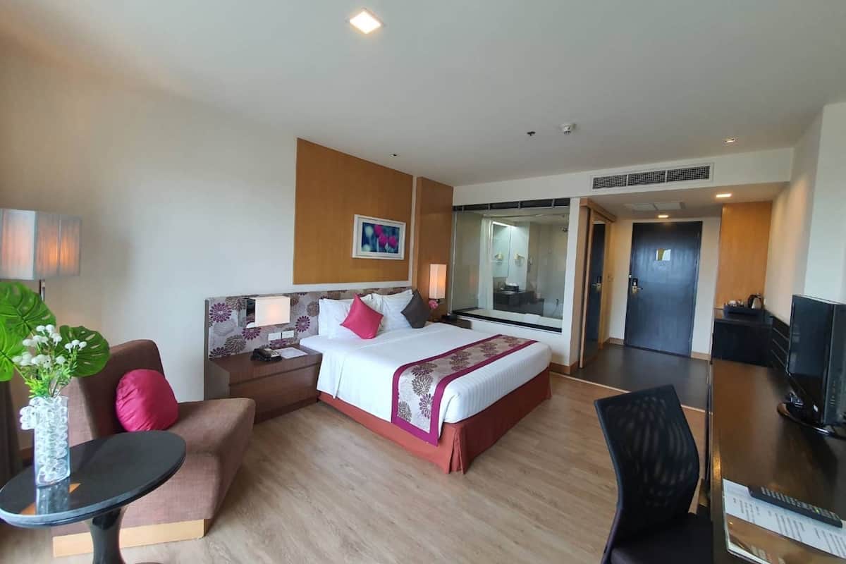 In-room safe, desk, laptop workspace, blackout drapes