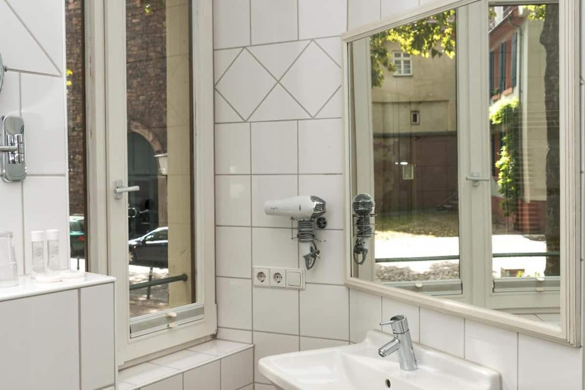 shower, free toiletries, hair dryer, towels
