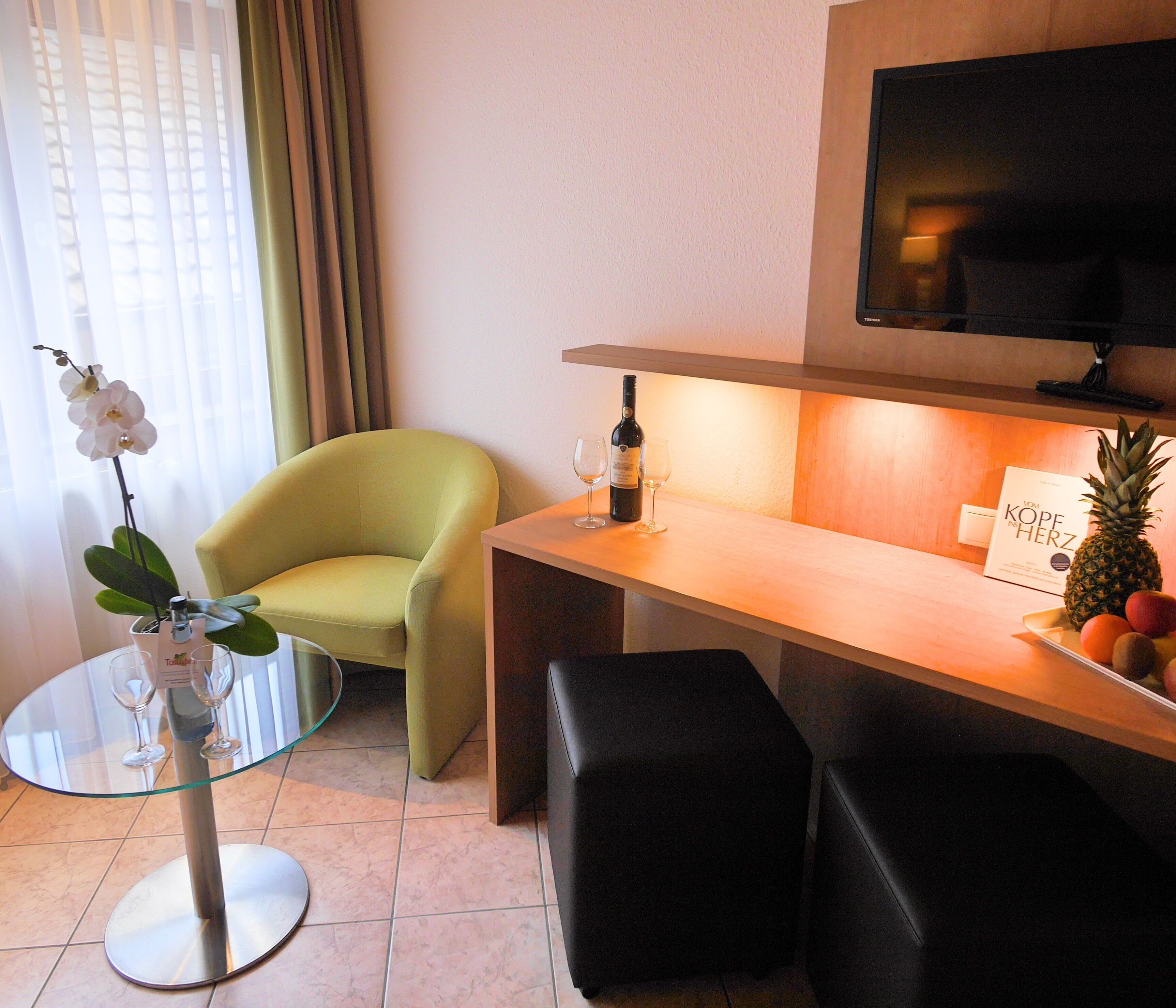 superior double room | living area | 32-inch flat-screen tv with satellite channels, tv