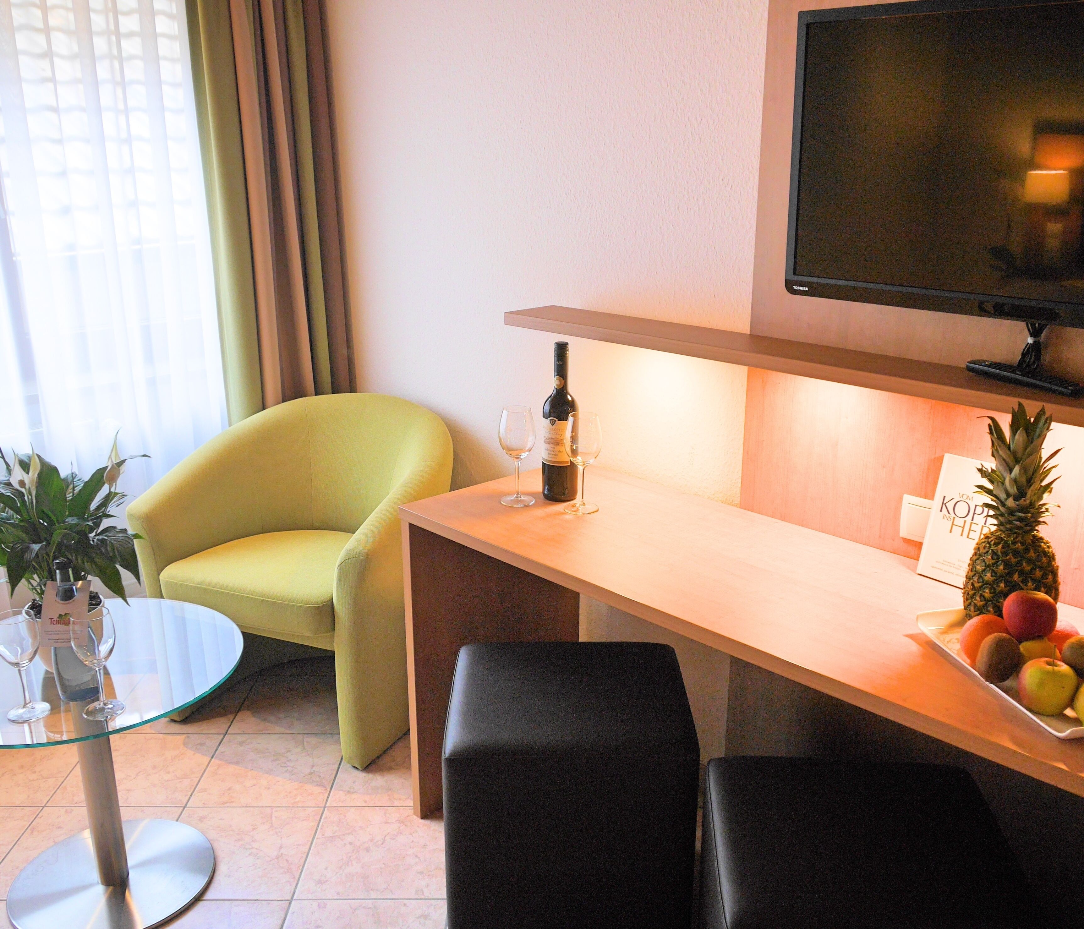 superior double room | living area | 32-inch flat-screen tv with satellite channels, tv