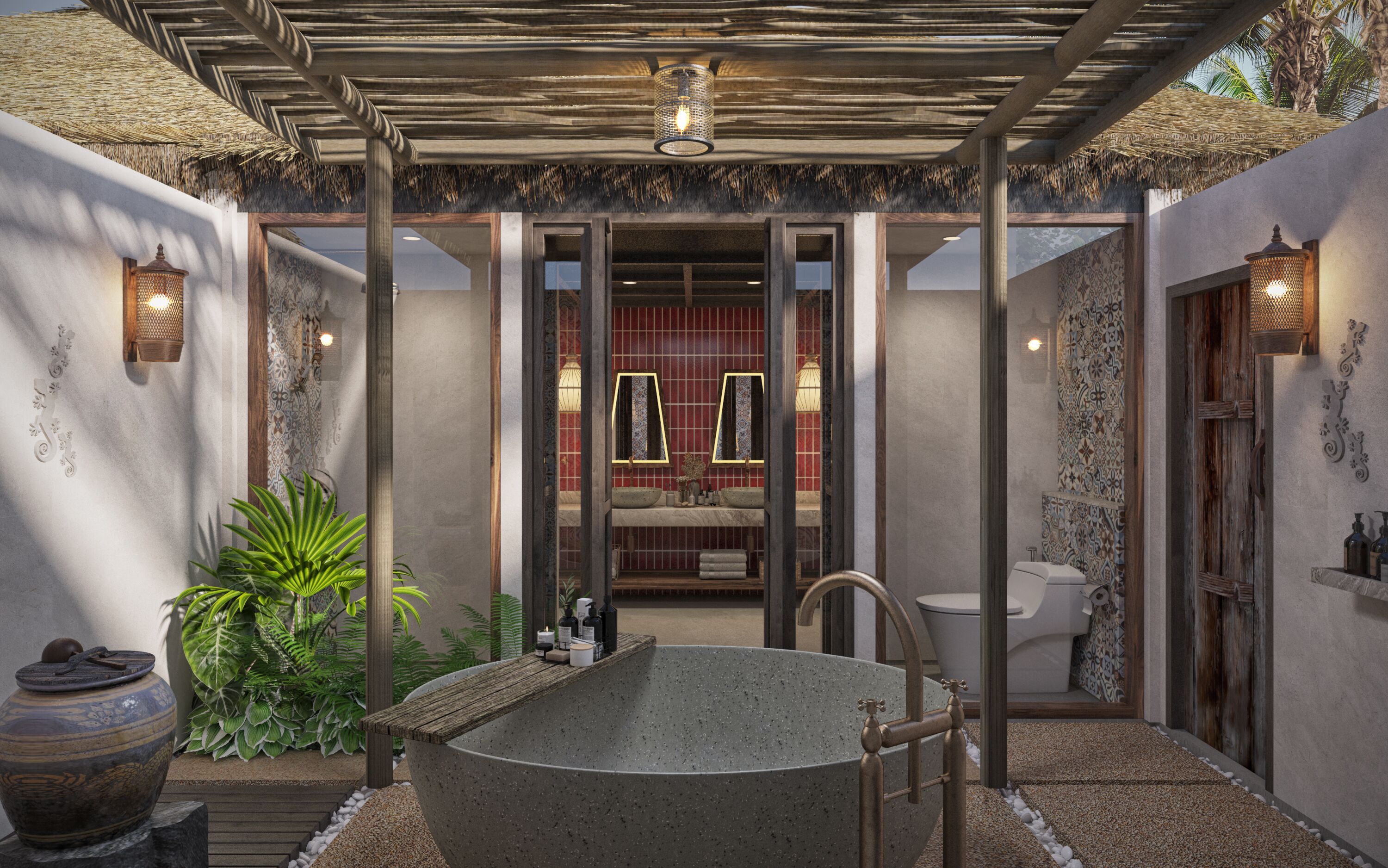 one bedroom with bathtub villa | bathroom | shower, rainfall showerhead, free toiletries, hair dryer