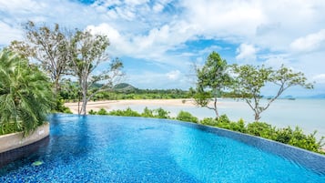 2 buitenzwembaden, parasols bij het zwembad en ligstoelen