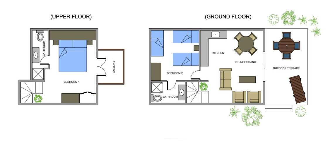 villa, 2 bedrooms (two level) | floor plan