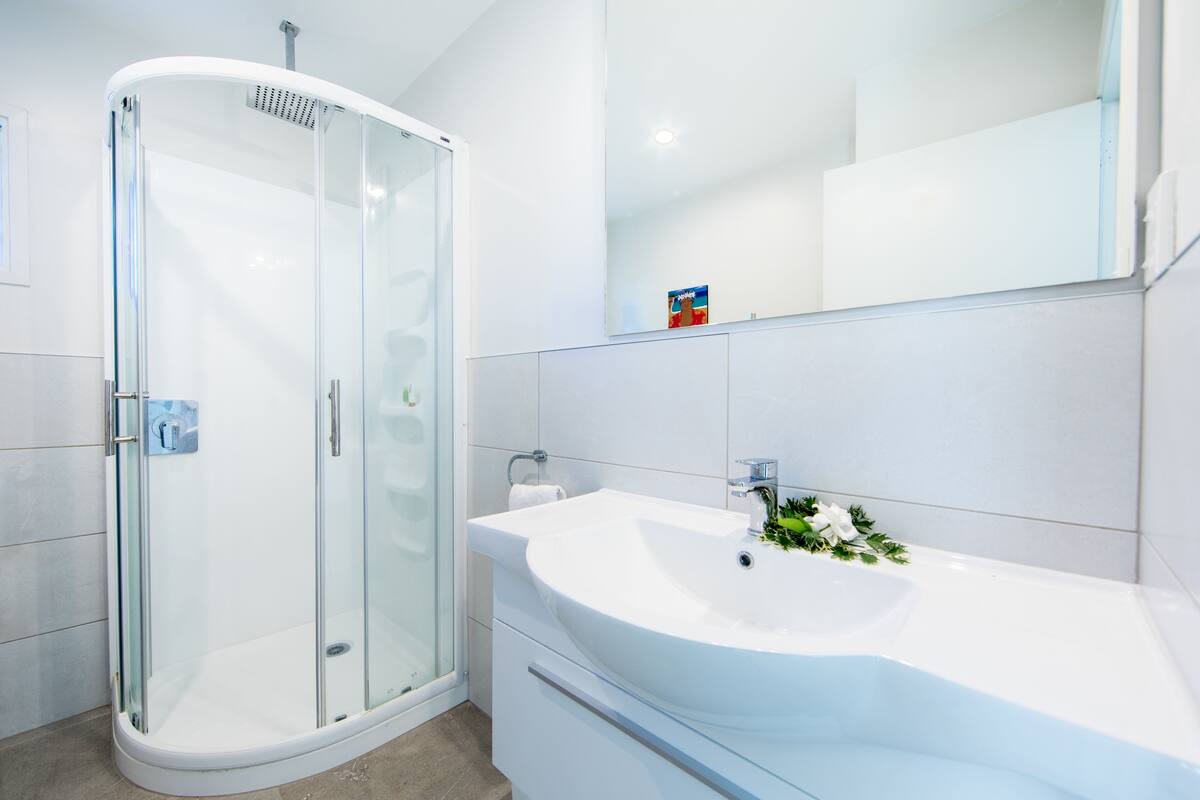 studio, garden view | bathroom shower