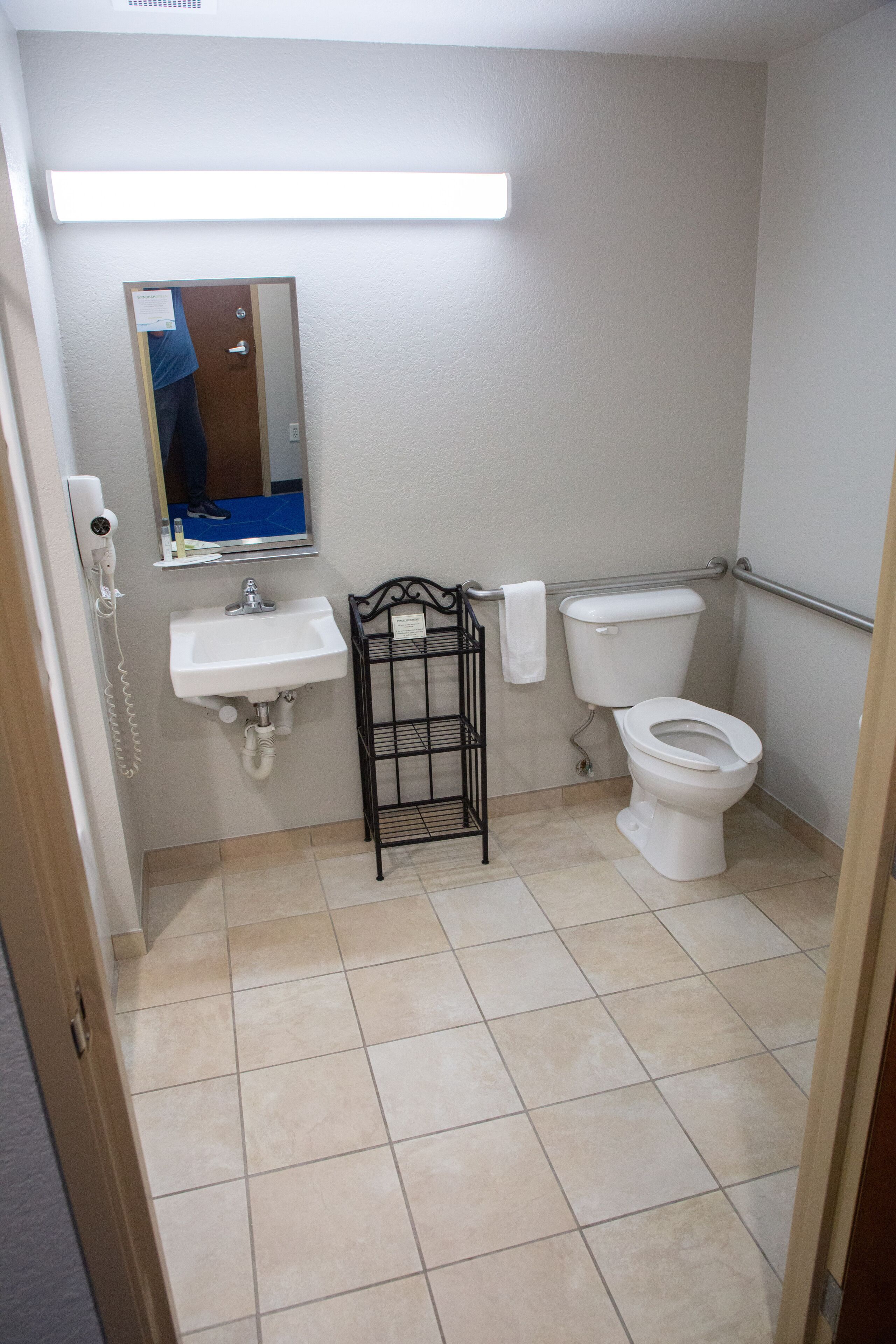 combined shower/bathtub, free toiletries, hair dryer, towels