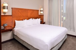 Desk, laptop workspace, blackout curtains, iron/ironing board