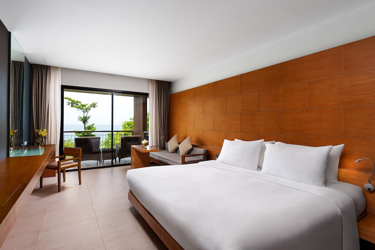 Chambre Deluxe, 1 trĂšs grand lit, balcon, vue mer