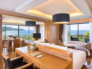 Family Suite, 1 King Bed, Balcony, Sea View | Down duvets, in-room safe, desk, laptop workspace