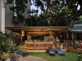 Breakfast, lunch, dinner served; international cuisine, pool views