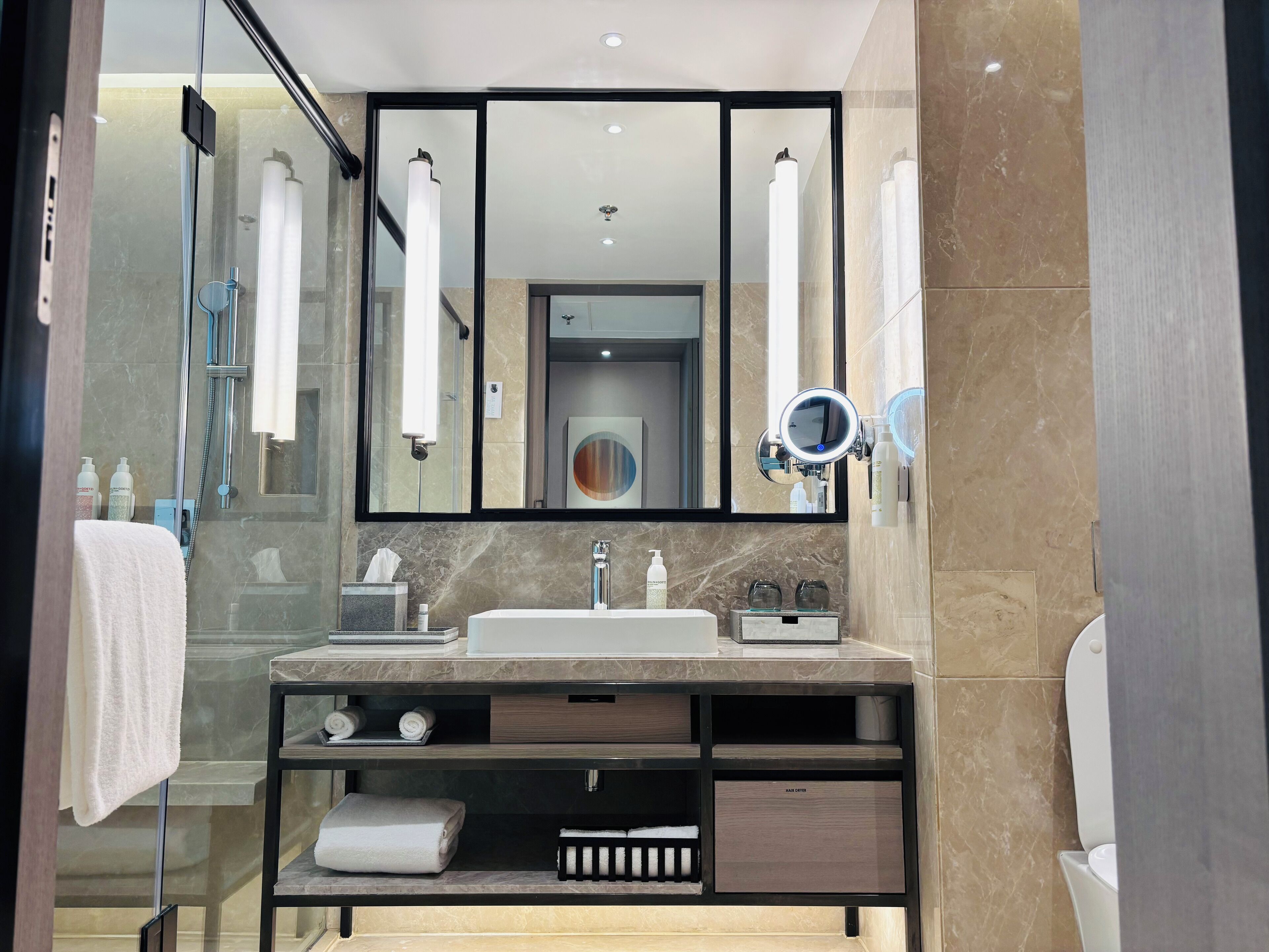 free toiletries, hair dryer, bathrobes, slippers