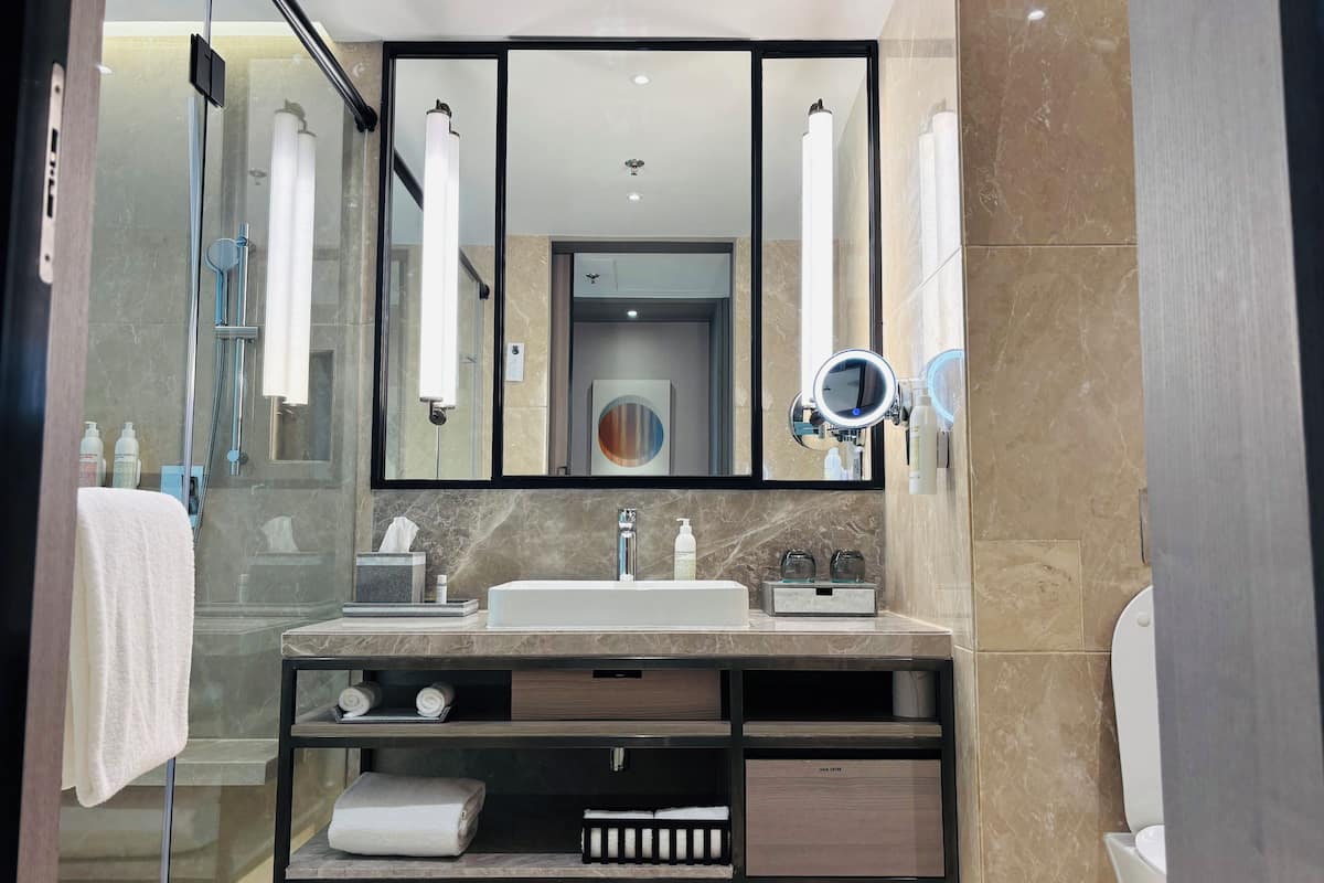 free toiletries, hair dryer, bathrobes, slippers