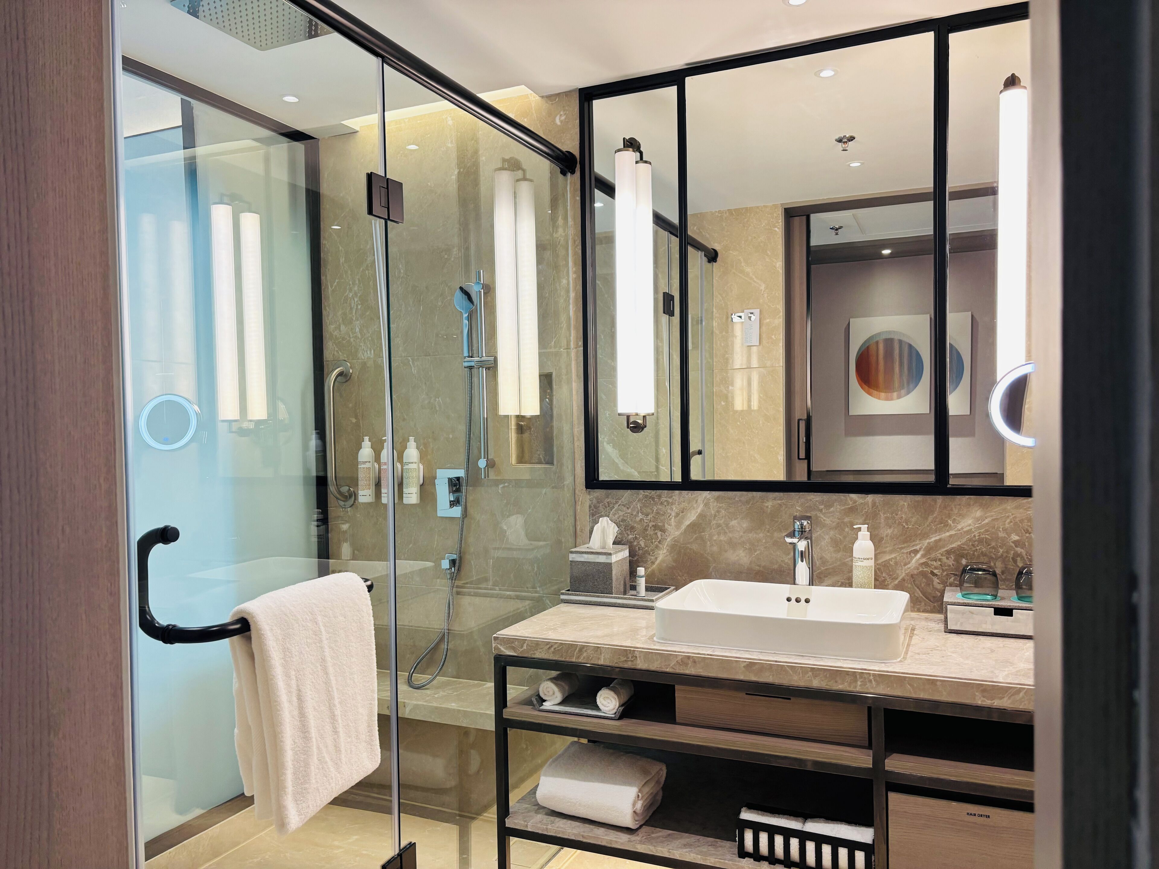 free toiletries, hair dryer, bathrobes, slippers