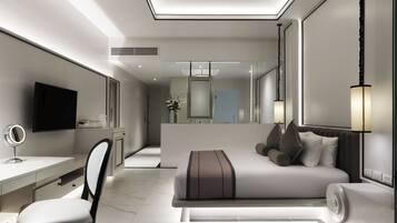Camera Deluxe, accesso alla piscina | Biancheria da letto di alta qualità, minibar, una cassaforte in camera
