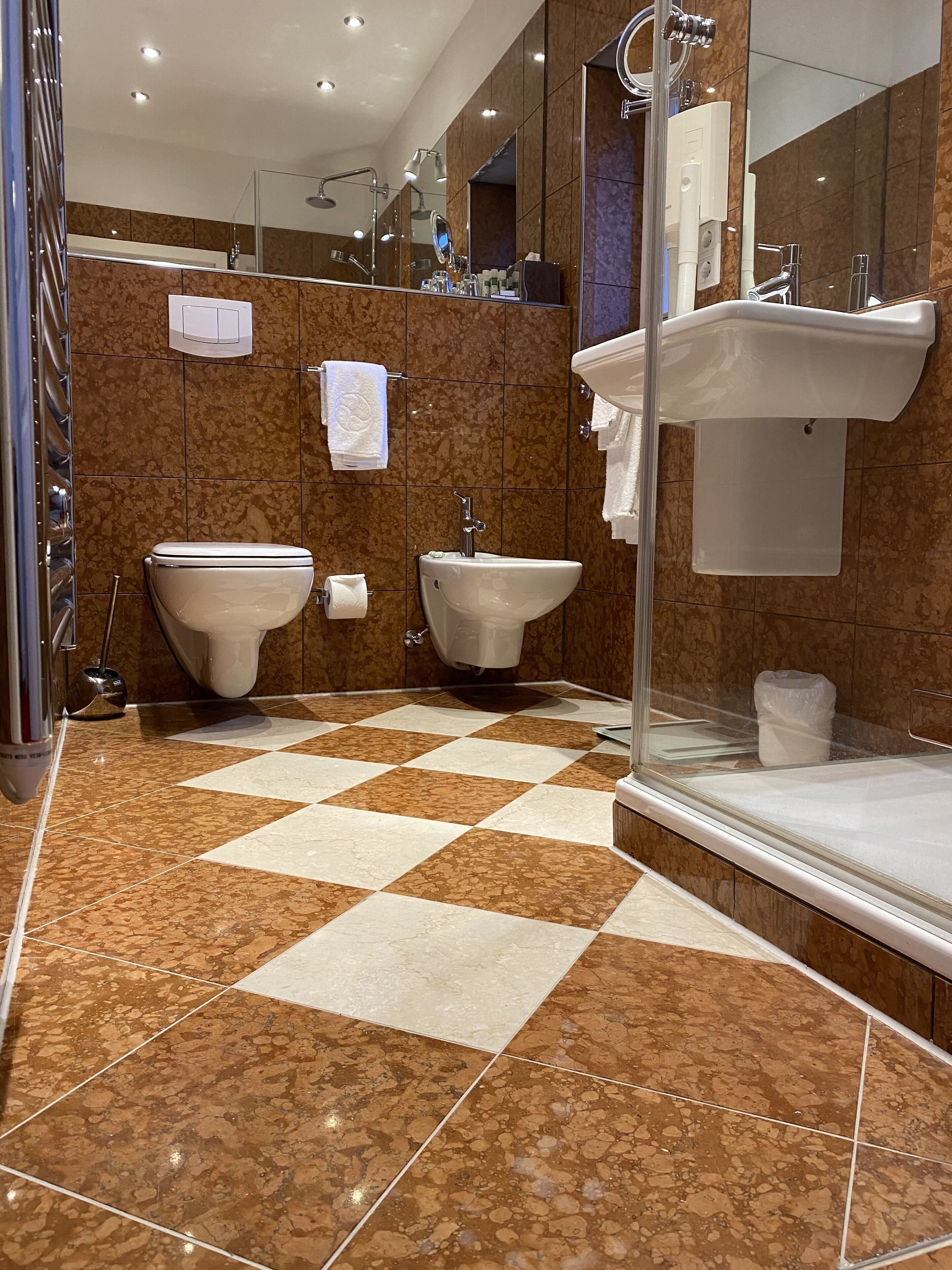 deluxe double room | bathroom | designer toiletries, hair dryer, bathrobes, slippers