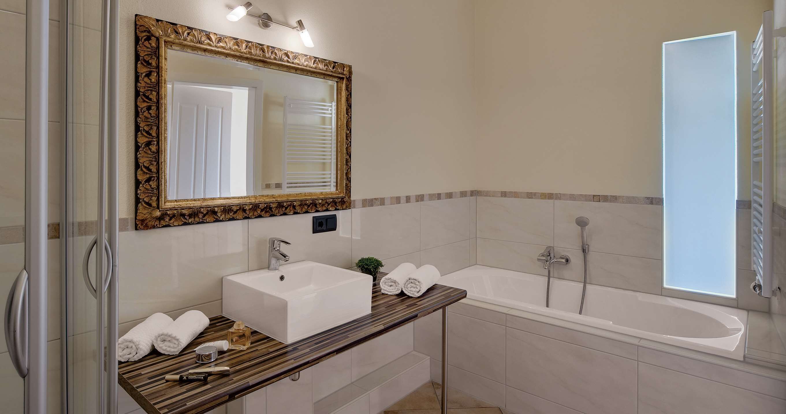 eco-friendly toiletries, hair dryer, bathrobes, towels