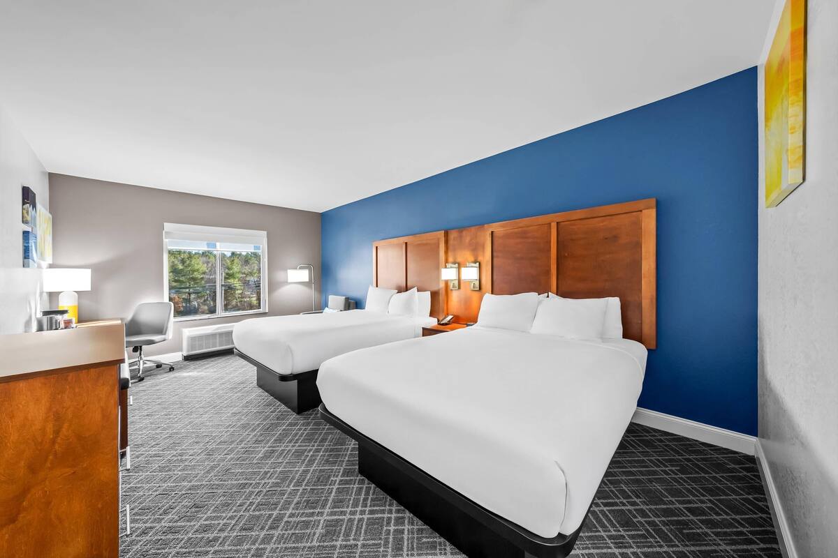 Room, 2 Queen Beds, Accessible, Non Smoking | In-room safe, desk, laptop workspace, iron/ironing board