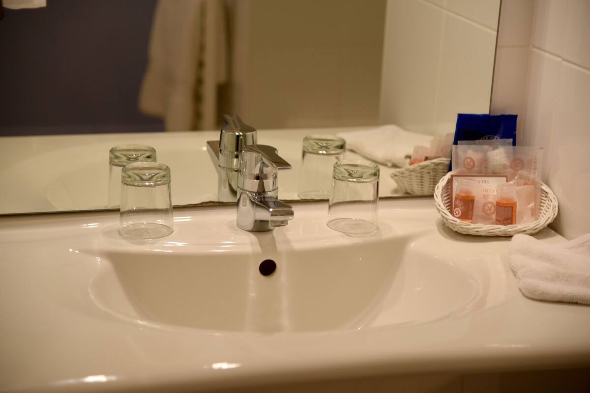 free toiletries, hair dryer, towels