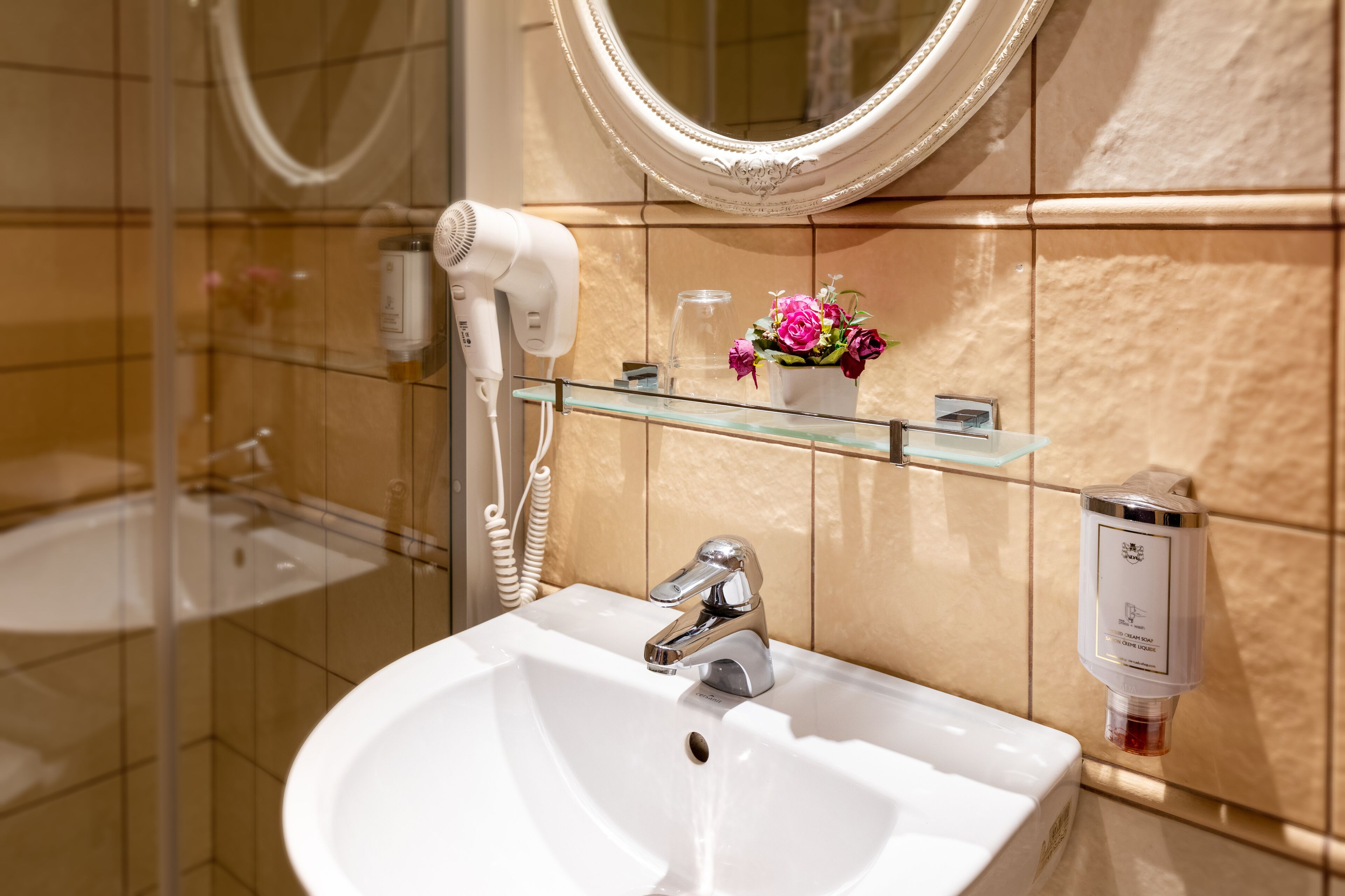 single room | bathroom | shower, hair dryer, towels