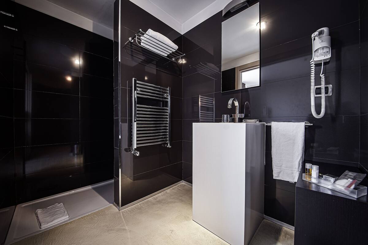 combined shower/bathtub, free toiletries, hair dryer, bidet